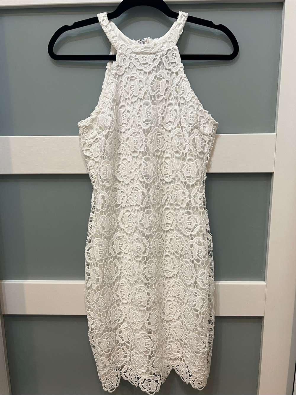 White Lace Halter Midi Dress